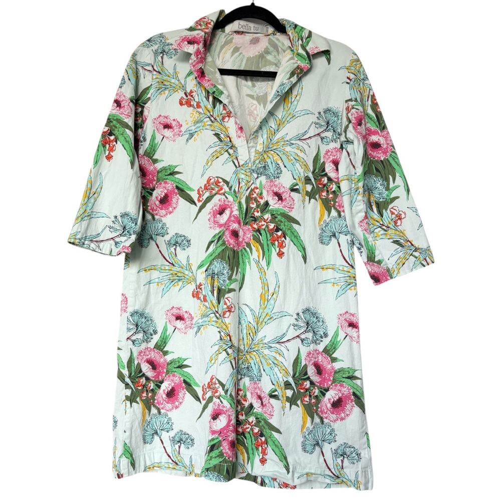 Bella Tu Stretchy Button‎ Down Tropical Dress
